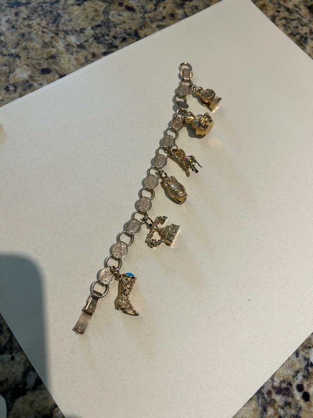 Sarah Coventry Gold-Tone Charm Bracelet with 6 Novelty Charms RARE